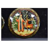 Lot of 2 Hand Painted Lacquer Russian Brooches