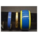 Set of 2 Metal Bangles & Blue/Yellow Plastic Bangle