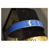 Set of 2 Metal Bangles & Blue/Yellow Plastic Bangle