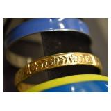 Set of 2 Metal Bangles & Blue/Yellow Plastic Bangle