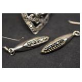 Lot of 2 Sterling Marcasite Ring & Earrings | Size 6