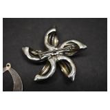 Lot of 2 Abalone Earrings & Silvertone Flower Pendant