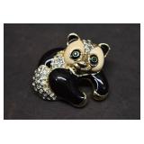 Enamel Rhinestone Panda Brooch