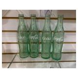 Lot of 4 Aqua Glass Coca-Cola Bottles | 10 Fl. Oz.