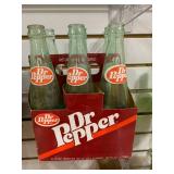 Lot of 6 Dr. Pepper 10 oz Bottles in Paper Carrier