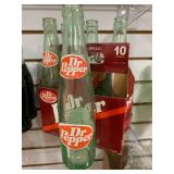 Lot of 6 Dr. Pepper 10 oz Bottles in Paper Carrier