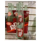 Lot of 6 Dr. Pepper 10 oz Bottles in Paper Carrier