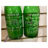VTG Lot of 2 Glass 7 Up Bottles | You Like It, It Likes You Slogan | 8"