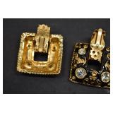 Gold Toned Black Enamel Clip on Earrings