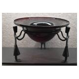 Purple Glass Bowl with Metal Figures Stand | 8.5" x 13"