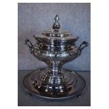 Tureen with Footed Underplate | Silverplate Marked Portugal | 15.5" x 14.5"