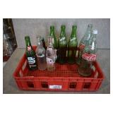 Lot of 10 Glass Soda Bottles in Coca Cola Carrier | Sprite, 7up, Crush, Squeeze, and Coca-Cola