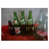 Lot of 10 Glass Soda Bottles in Coca Cola Carrier | Sprite, 7up, Crush, Squeeze, and Coca-Cola
