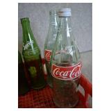 Lot of 10 Glass Soda Bottles in Coca Cola Carrier | Sprite, 7up, Crush, Squeeze, and Coca-Cola