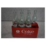 VTG Lot of 8 Coca-Cola Bottles in Carrier | Aqua Glass Bottles | Plastic Carrier | Bottles 11" Carrier 5.5" x 11" x 5.5"