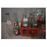 Lot of 30 Various Glass Soda Bottles in Coca-Cola Carrier | RC Cola, Dr. Pepper, Coke, Pepsi and More