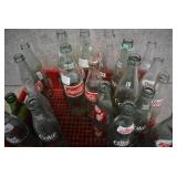 Lot of 30 Various Glass Soda Bottles in Coca-Cola Carrier | RC Cola, Dr. Pepper, Coke, Pepsi and More