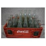Lot of 23 Aqua Glass Coca-Cola Bottles in Coca-Cola Crate | Various Sizes