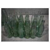 Lot of 23 Aqua Glass Coca-Cola Bottles in Coca-Cola Crate | Various Sizes