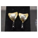 Gold Tone Post Earrings w/ Black Stone