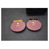 Gold Tone Maroon Ceramic Post Earrings w/ Rhinestone