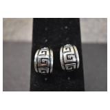 Silvertone Post Earrings w/ Black Design