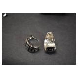 Silvertone Post Earrings w/ Black Design