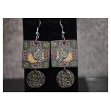 Polymer Clay Mosaic Zebra Design w/ Metal Piece Hook Earrings