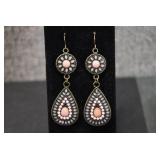 Gold Tone w/ Pink Stones Hook Earrings