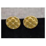 Gold Tone Tufted w/ Rhinestones Clip On Earrings