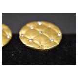 Gold Tone Tufted w/ Rhinestones Clip On Earrings