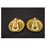 Gold Tone Tufted w/ Rhinestones Clip On Earrings