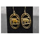 Gold Tone Elephant Design Hook Earrings