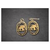 Gold Tone Elephant Design Hook Earrings