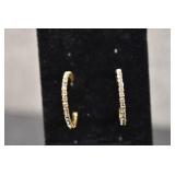 Gold Tone w/ Rhinestones Hoop Earrings