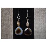 Gray & Brown Stone Hook Earrings
