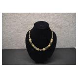 Gold Tone Necklace w/ Green Rhinestones