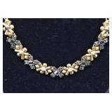 Gold Tone Necklace w/ Green Rhinestones