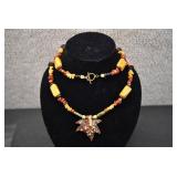 Assorted Bead Necklace w/ Flower Pendant