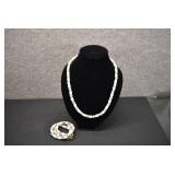 Lot of 2 White Necklace w/ Gold Tone Flowers & Matching Bracelets