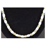 Lot of 2 White Necklace w/ Gold Tone Flowers & Matching Bracelets