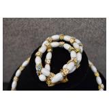 Lot of 2 White Necklace w/ Gold Tone Flowers & Matching Bracelets