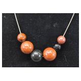 Gold Tone Chain Necklace w/ Brown & Black Round Beads