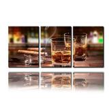 erolrail Wall Art PaintingâCigar Wine Whisky Canvas Prints Wall Art Pictures Paintings for Kitchen Bar Pub Home Decorations(12x16inx3pcs) Modern Stretched Ready to Hang Artwork