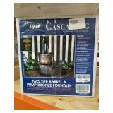 Alpine Corporation 27" Tall 2-Tier Barrel and Pump Waterfall Fountain, Bronze Finish
