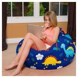 Posh Creations Bean Bag Chair for Kids, Teens, and Adults Includes Removable and Machine Washable Cover, 38in - Large, Canvas Dinos on Blue