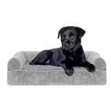 Furhaven Memory Foam Pet Bed for Dogs and Cats - Sofa-Style Faux Fur and Velvet Couch Dog Bed with Removable Washable Cover, Smoke Gray, Small