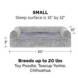 Furhaven Memory Foam Pet Bed for Dogs and Cats - Sofa-Style Faux Fur and Velvet Couch Dog Bed with Removable Washable Cover, Smoke Gray, Small