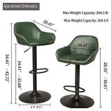 Glitzhome Mid Century Bar Stools Set of 2 Vintage Swivel Leather Bar Chair with Backrest and Footrest, Modern Pub Kitchen Counter Height Barstools, Hunter Green
