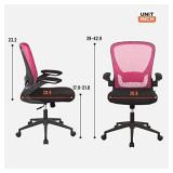Home Office Chair Ergonomic Desk Chair Mesh Computer Chair with Lumbar Support Flip-up Arms Swivel Rolling Executive Task Chair Adjustable Chair for Adults(Pink)